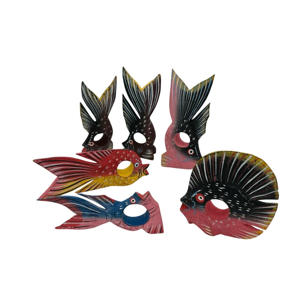 Fish Napkin Rings Wooden Set of 6